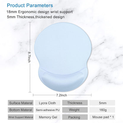 ITNRSIIET Ergonomic Mouse Pad with Gel Wrist Support Small Wrist Rest Smooth Surface Non-Slip PU Base Comfortable Office Supplies Pain Relief, 8.7 x 7.2 inches, Blue