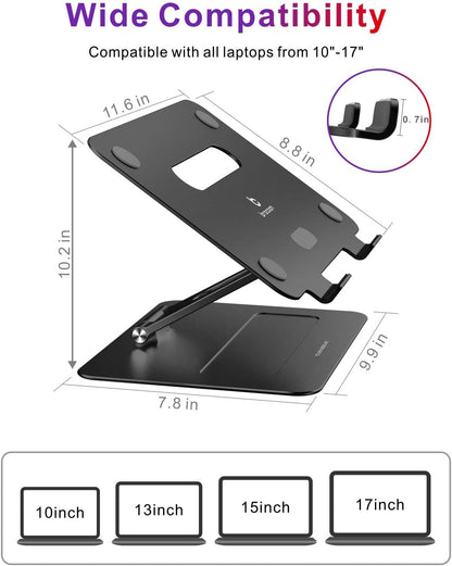Laptop Stand | Adjustable Ergonomic Riser for Desk, Aluminum Computer Holder with Heat Vent, Fits 10–17" Laptops, Dark Black