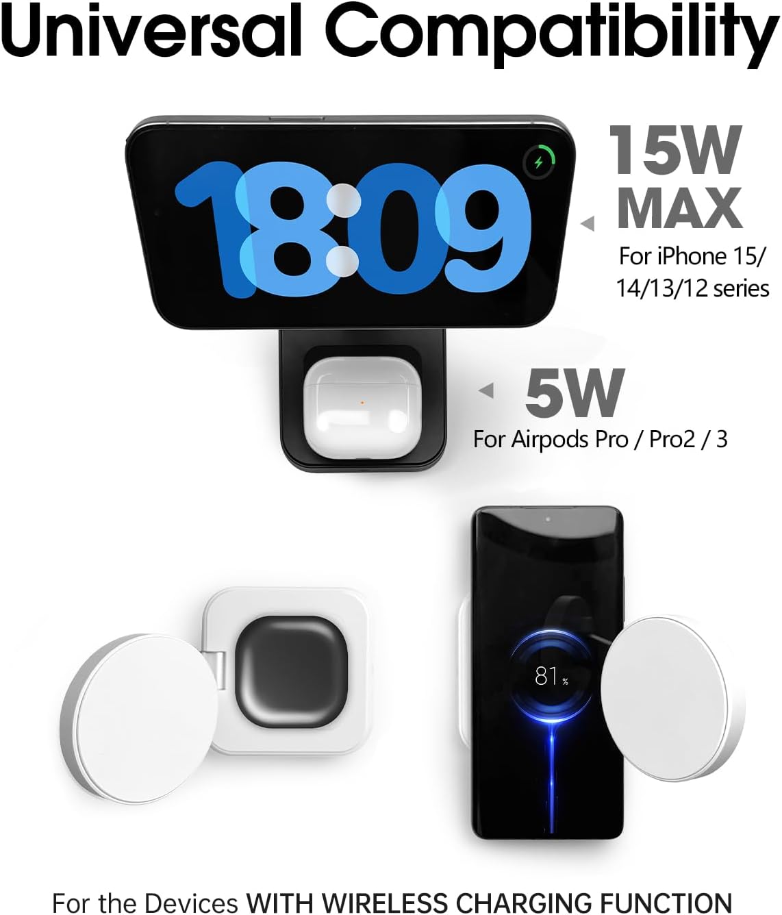 Wireless Charging Station for Magsafe Charger,Portable Wireless Charger for iPhone 16 15 14 13 12 Pro Max/AirPods Pro 4 3 2,Faster Magnetic Charger Stand,Foldable Travel Phone Holder Adjustable Angle