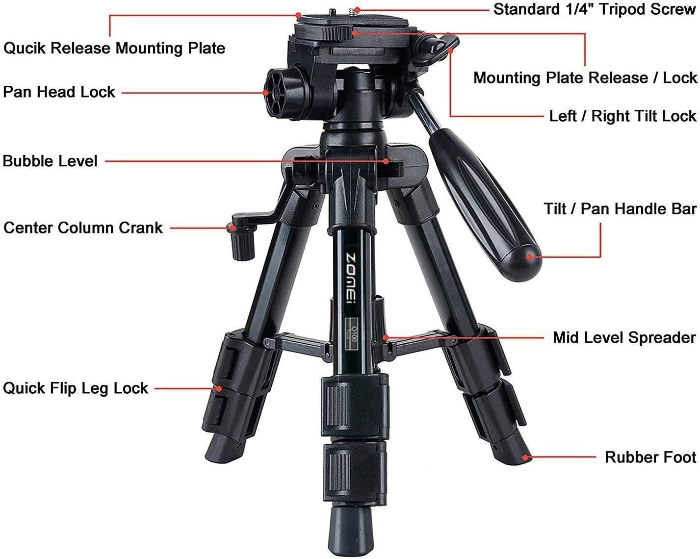 Mini Tripod for Camera,Zomei Travel Table Tripod with 3-Way Pan/Tilt Head 1/4 inches Quick Release Plate and Bag for DSLR Camera Tripod Carrying Bag