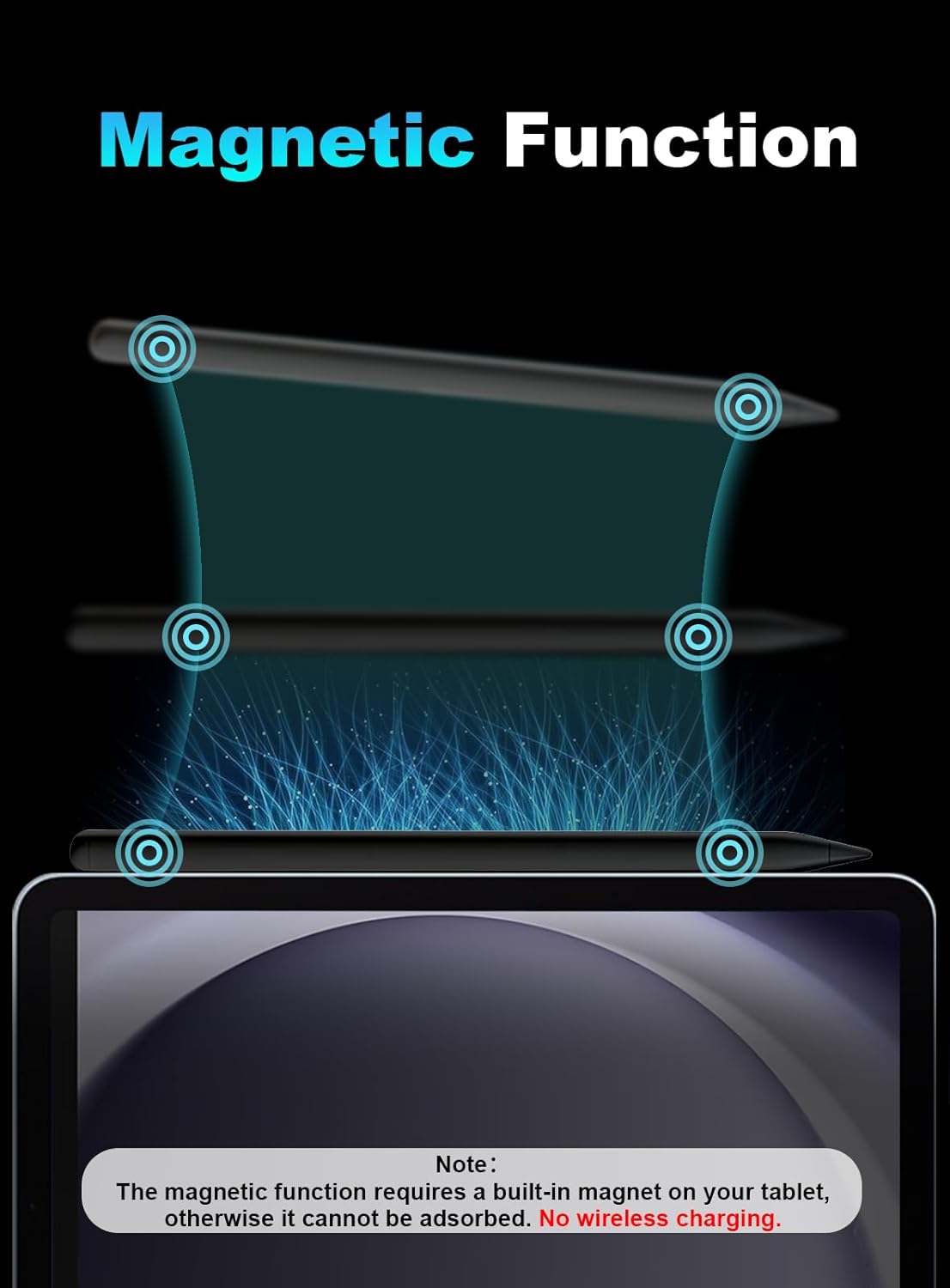 Stylus Pen for Android Tablet/Phone Pom Tips Fast Charge Stylus Pen for iPhone Magnetic Active Pencil Compatible with Samsung A9+, iPhone, Lenovo and Other Android Smartphone and Tablet Devices-Black