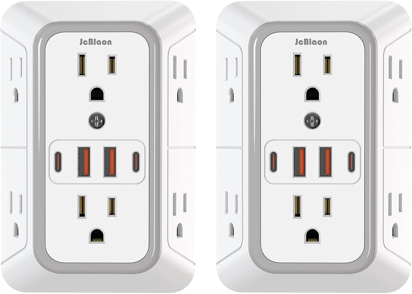 2 Pack Outlet Extender Surge Protector, 6 Outlet Splitter with 4 USB Outlet (2 USB A,2 USB C), 3Sided Power Strip with Adapter Spaced Outlets for Home, Office, Travel(White)