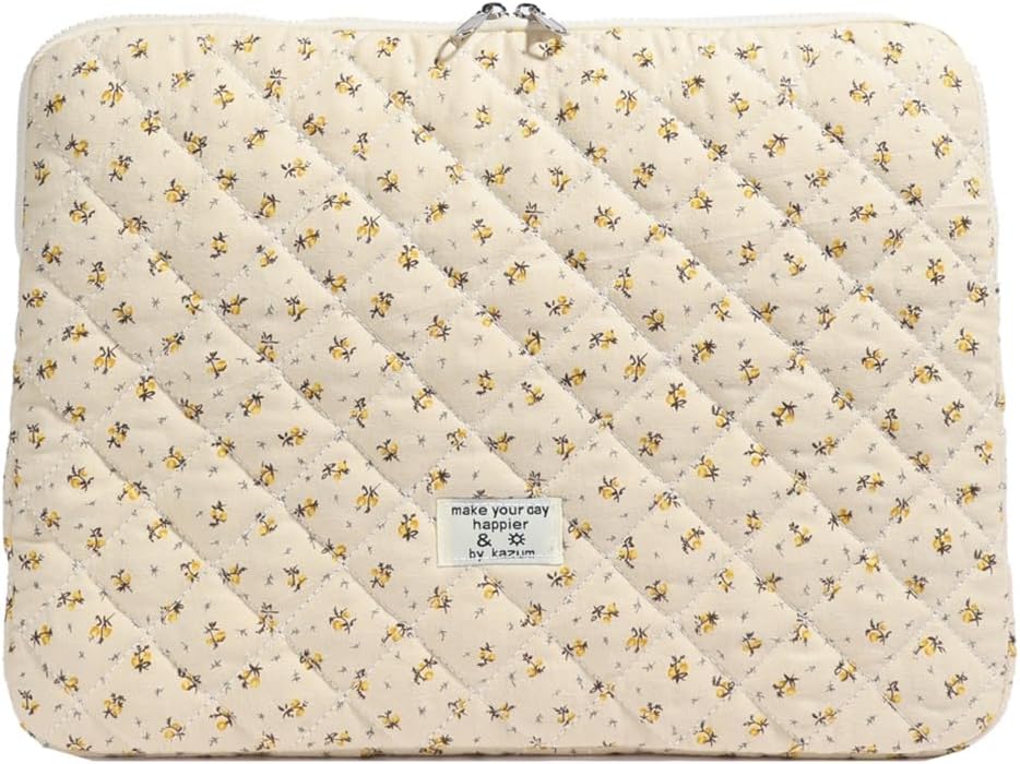 Puffy Laptop Sleeve 13-15.6 Inch Cute Quilted Laptop Protective Case Padded Floral Computer Sleeve for MacBook (A-Yellow, 13 Inch)