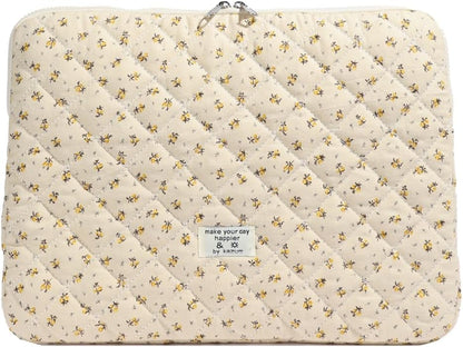 Puffy Laptop Sleeve 13-15.6 Inch Cute Quilted Laptop Protective Case Padded Floral Computer Sleeve for MacBook (A-Yellow, 13 Inch)