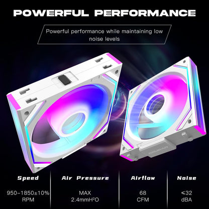 Jungle Leopard Interstellar V2 120mm PC Reverse Blade Case Fan Infinity Mirror Module Daisy-Chain ARGB Fan Triple Pack with Controller Suitable for Computer Case & 360mm AIO Cooler(White-3pack)