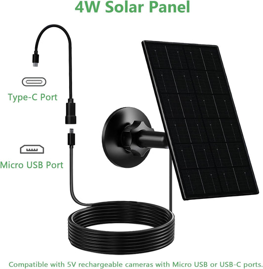 Zivif 4W Solar Panel for Security Camera, Solar Panel Charger with USB-C & Micro USB Ports, Compatible with Rechargeable Battery Camera, 360° Adjustable Mount