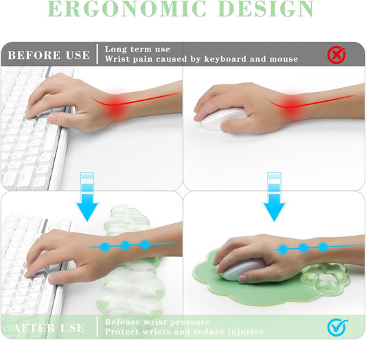 Gel Cloud Keyboard and Mouse Wrist Rest, Cute Wrist Support and Arm Support Rest for Typing Pain Relief，Suitable for Office/Computer/Laptop/Gaming Set-Green