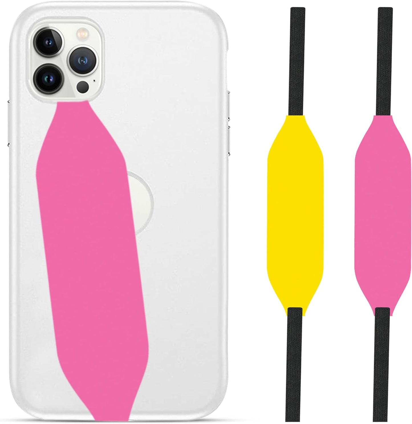Phone Grip Strap - Pack of 2 Reversible Finger Holder for Phone Back, Customizable Anti-Slip Design, Wireless Charging Compatible Detachable Holder for iPhone - Pink & Yellow