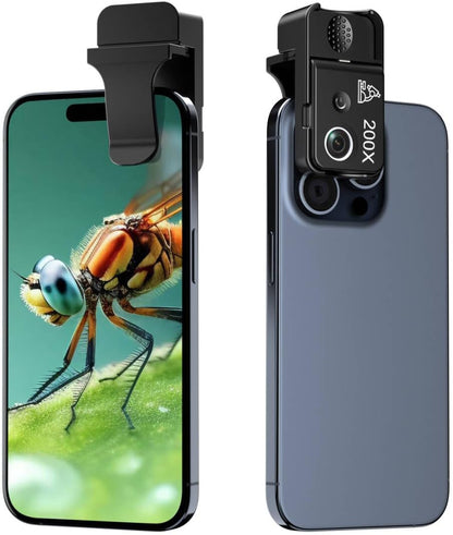 Phone Microscope 200X Pocket Magnifier Camera with CPL Lens/Lights, Zoom Universal Portable Phone Microscope with Clip for 99% Phone, Perfect for Coin/Stamp/Plant Inspection