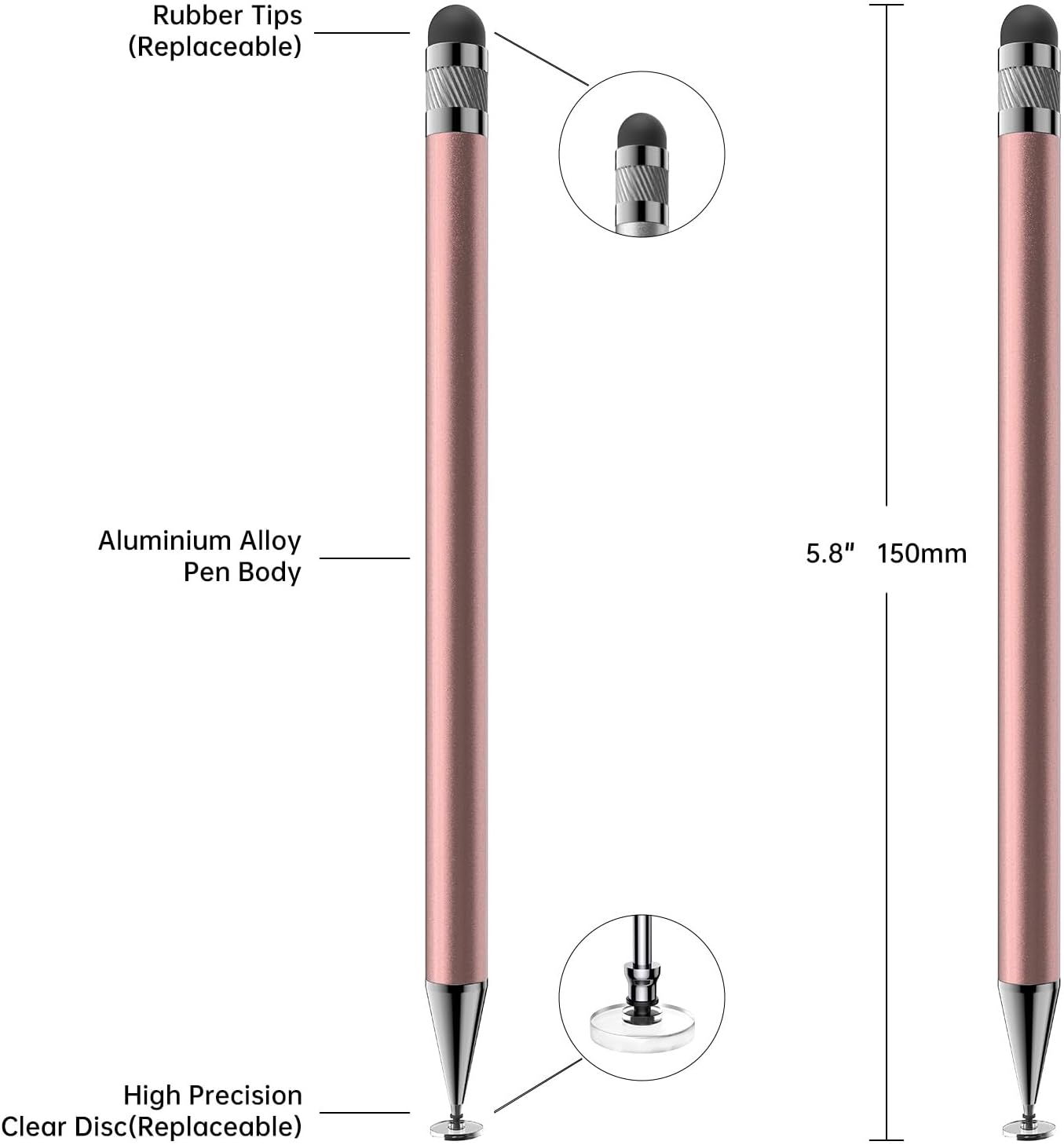 Bopomofo Stylus (5 Pcs), 2-in-1 Stylus Pen for Touchscreen, High Precision and Sensitivity, Suitable for iPhone/ipad/Android Tablets, Compatible with All Touch Screens,Rose Gold