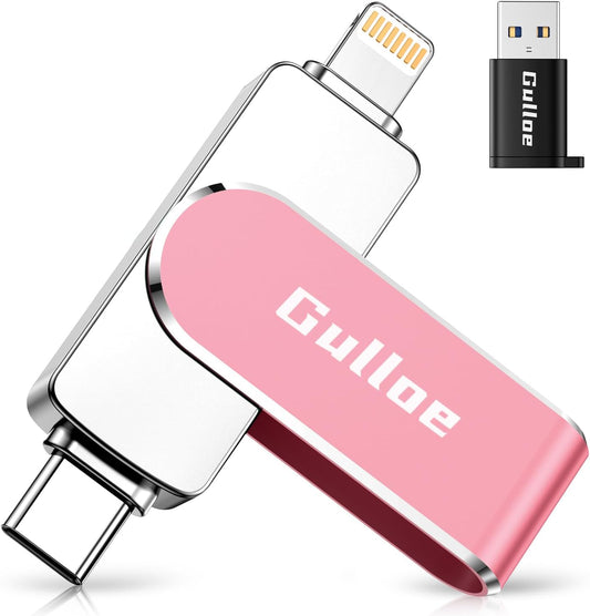 Gulloe 256GB Flash Drive Intended for iPhone, Memory Stick Storage for Photos and Videos Backup, Compatible with iPhone iPad Android PC, Plug and Play, No Application Required (Pink)