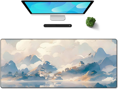 Galdas Gaming Mouse Pad XXL XL Large Long Extended Big Mousepad Non-Slip Rubber Keyboard Mouse Pad with Stitched Edges for Laptop Home Office (31.5x11.8x0.08 Inch) -Cloud Scenery
