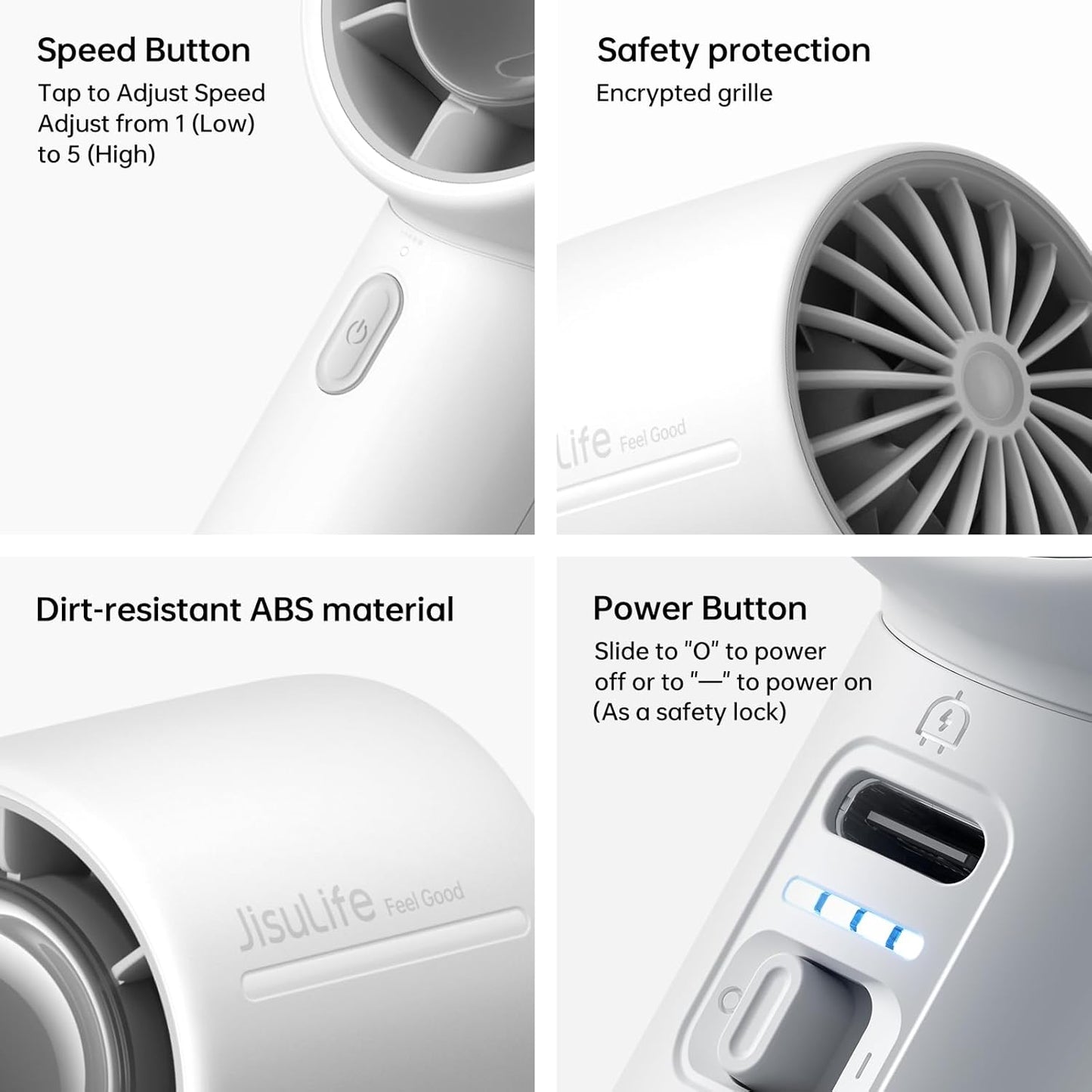 JISULIFE Portable Handheld Fan, 4000mAh Rechargeable Mini,Up to 22 Hours Cooling,5 Speed Strong Wind, Handheld Personal Fan for Travel Outdoor Camping Beach Makeup（Gray）