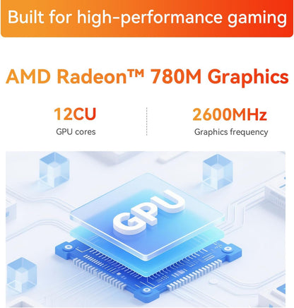 TRIGKRY Key R8 Mini PC, Ryzen 7 8745HS(8C/16T, up to 4.9GHz), 32GB DDR5 5600MHz 1TB PCIE4.0 SSD, Radeon 780M Graphics Gaming PC, Triple 4K@144Hz Display, USB4, WiFi6+BT5.2+2.5G LAN Mini Computer