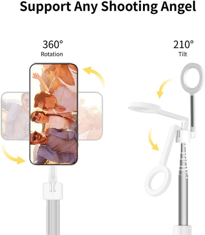 SEAJIC Magnetic Selfie Stick Tripod with Remote,54" Phone Tripod Compatible with MagSafe,Fit for iPhone 12/13/14/15 Series,Magsafe Case and Other Phones with Metal Ring