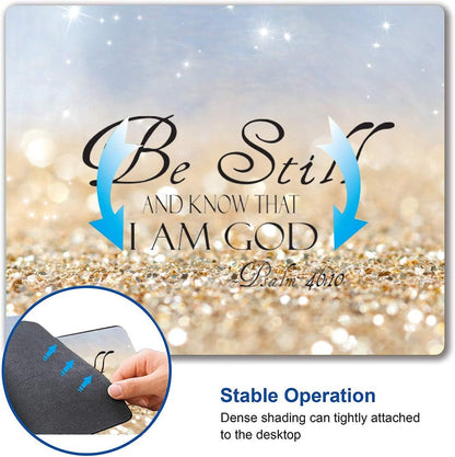 Christian Bible Verses Square Waterproof Mouse Pad Non-Slip Rubber Base MousePads for Office Laptop, 9.5"x7.9"x0.12" Inch(Be Still)