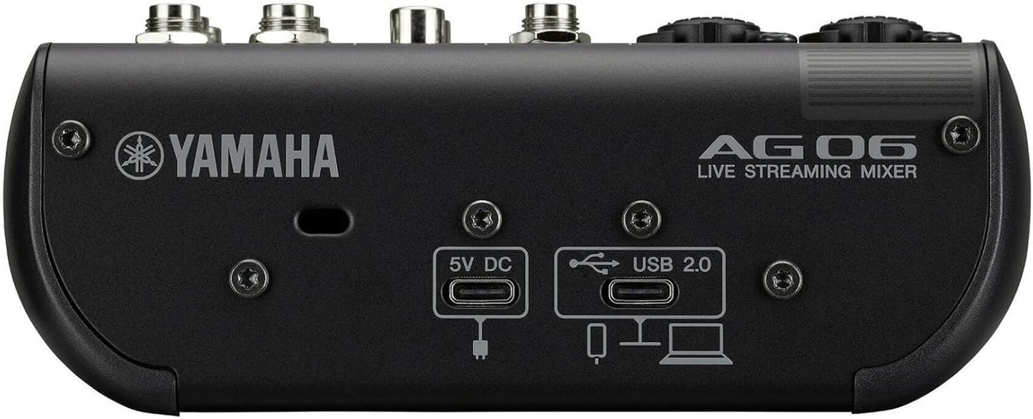 Yamaha AG06MK2 Black 6-Channel Live Streaming Loopback Mixer/USB Interface with Steinberg Software Suite