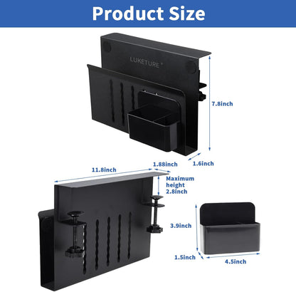LUKETURE Laptop Holder, Steel Desk Side Storage, No Drill Standing Desk Accessories, Clamp on Laptop Mount with Pen Holder, Fits Flat Edge Tables 0.3" to 2.8" (Black, M(1 Tier))
