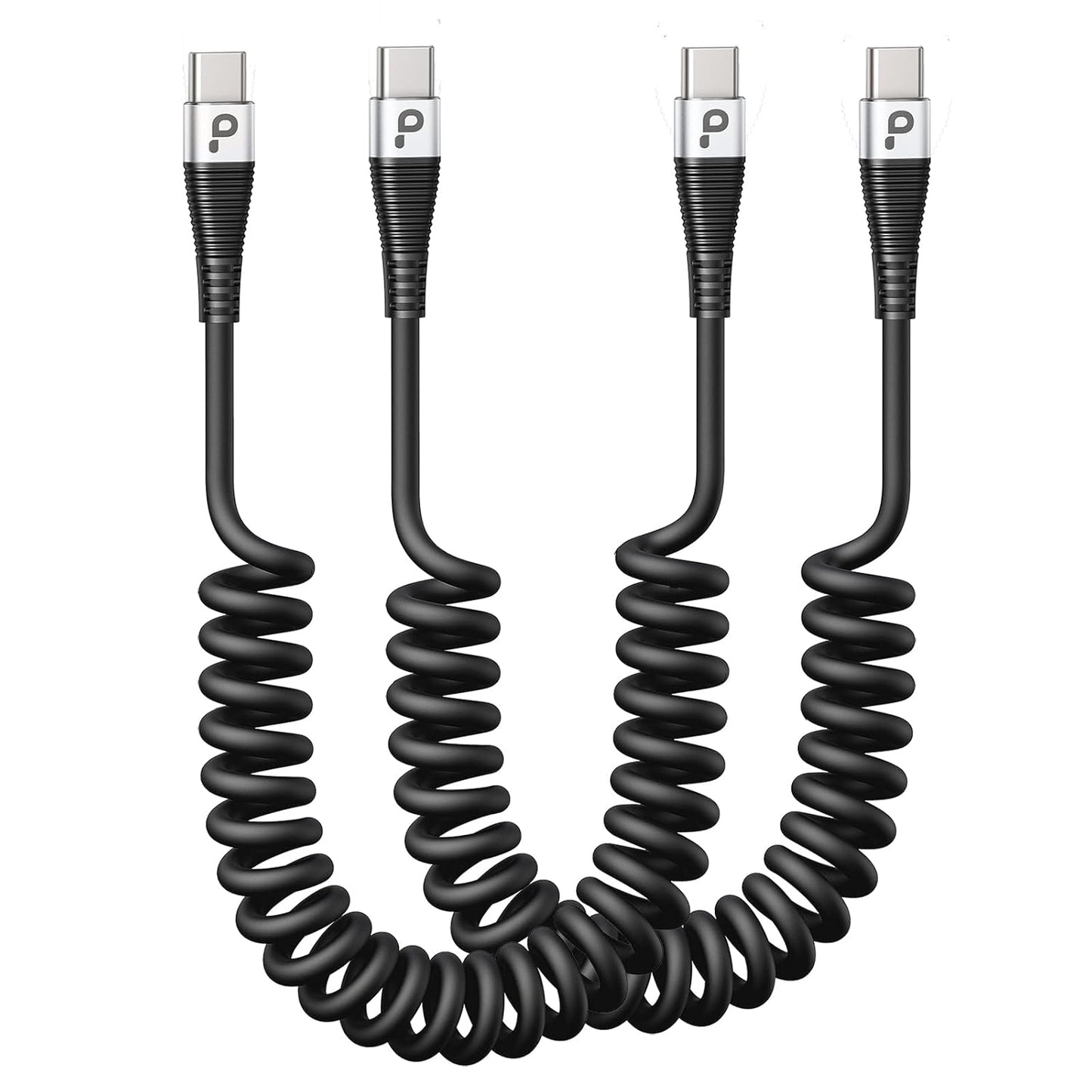 USB C to C 100W 3ft, 2Pack Coiled USB C Charger Cable for Car, Short Type C USBC Fast Charging Cable for iPhone 16/15/Pro/Plus/Pro Max/Samsung Galaxy S23, Compatible All Type C Devices