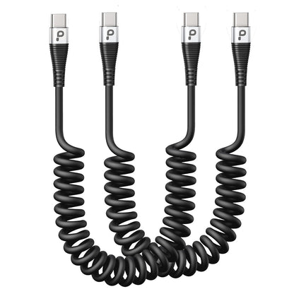USB C to C 100W 3ft, 2Pack Coiled USB C Charger Cable for Car, Short Type C USBC Fast Charging Cable for iPhone 16/15/Pro/Plus/Pro Max/Samsung Galaxy S23, Compatible All Type C Devices