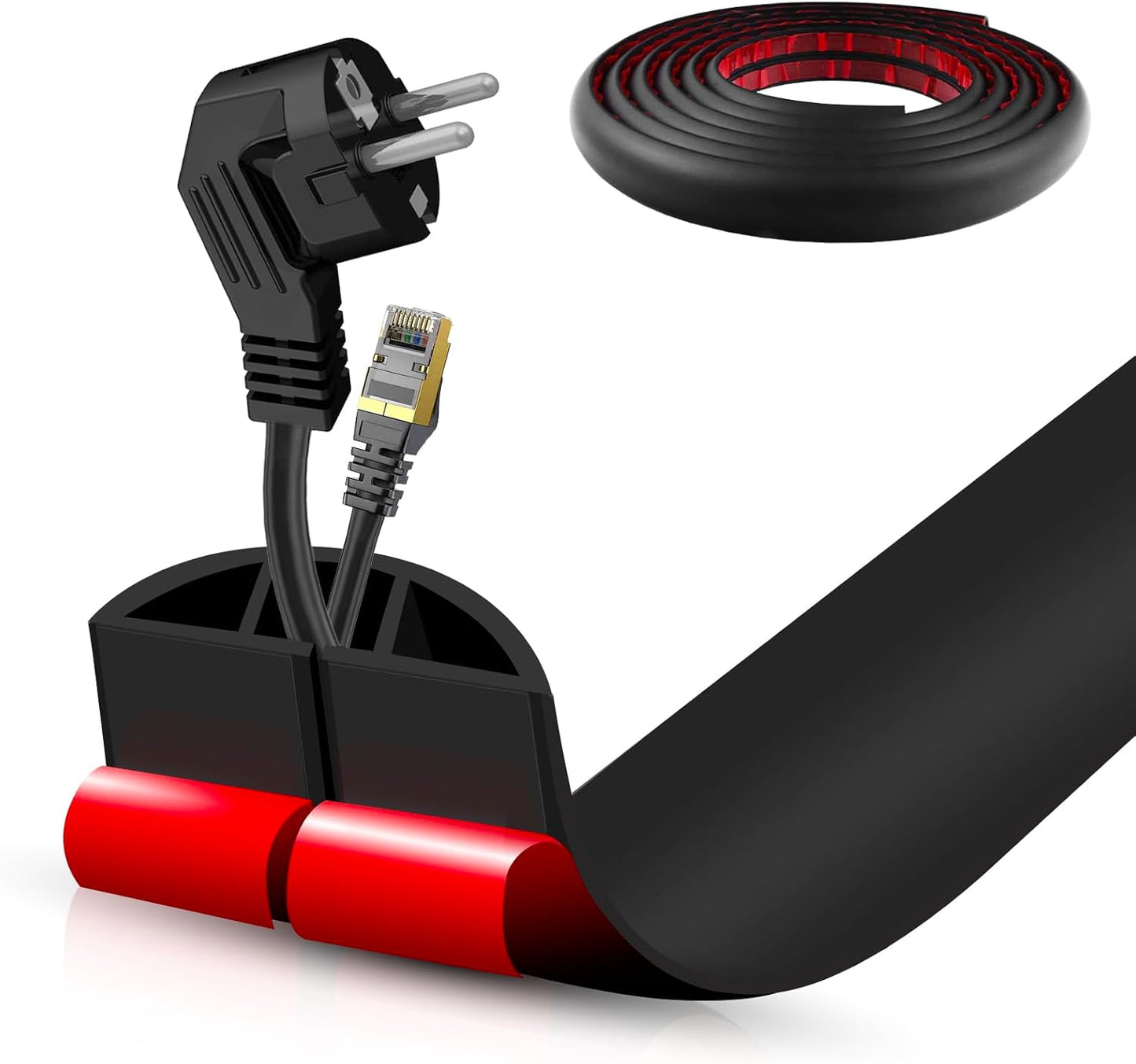 Floor Cord Cover Self Adhesive Cord Hider,10FT Cable Management, Extension Strip Protector for Wires, Prevent Cable Trips for Offices, Gyms, Exhibitions Cavity:0.51"(W) x 0.3"(H) Black