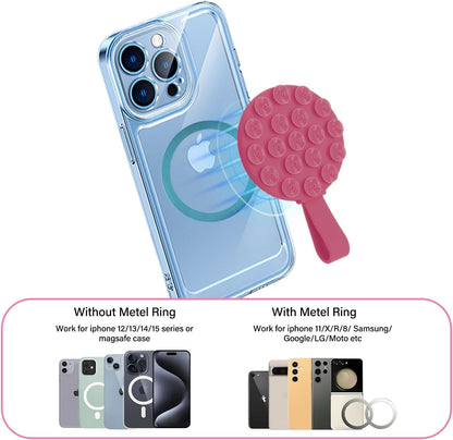 Magnetic Suction Cup Phone Mount, Silicone Suction Stand Holder, Compatible with iPhone MagSafe Phone Case, Hands-Free Mirror Shower Phone Holder Accessory for TikTok Videos, Rose Red