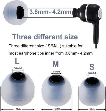 Earbud Tips Soft Silicone Earbuds Replacement Tips Fit for in-Ear Headphones(Inner Hole from 3.8mm - 4.0mm Earphones) 9 Pairs S/M/L,Gray/Black