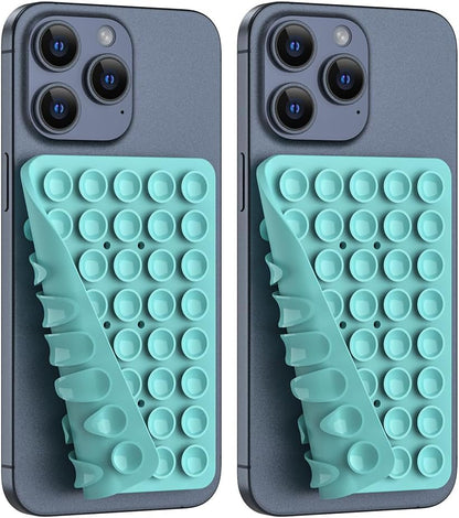 2PACK Silicone Double Sided Suction Phone Case Mount, Detachable Hands Free & Strong Grip Holder for Selfies & Videos, Compatible iPhone Android (Sky Blue, 2Pack 40 Suction Cups)