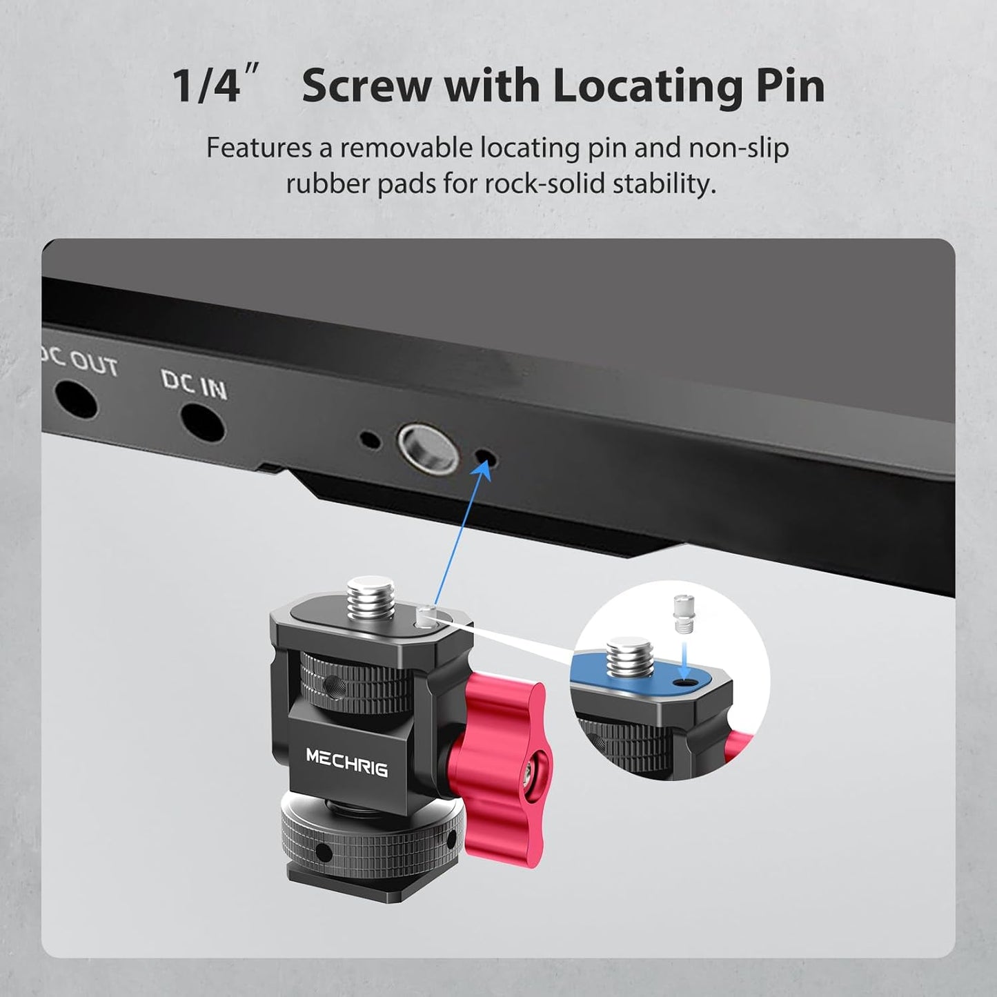 Mini Camera Monitor Mount with Cold Shoe, Aluminum Field Monitor Mount with 1/4″ Screw for LED Light Mic Cage, Cold Shoe Adapter 360° Swivel & 180° Tilt Damping (with Knob 63142)