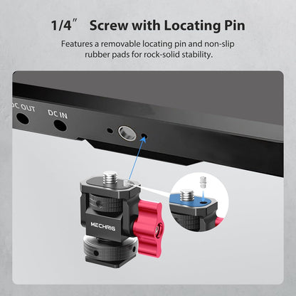 Mini Camera Monitor Mount with Cold Shoe, Aluminum Field Monitor Mount with 1/4″ Screw for LED Light Mic Cage, Cold Shoe Adapter 360° Swivel & 180° Tilt Damping (with Knob 63142)