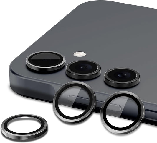 for Samsung Galaxy A16 Camera Lens Protector, Individual Metal Ring Tempered Glass Lens Cover, [Strong Adsorption] Scratch Resistant Ultra-Thin HD Clear Lens Cover, 1 Set-Black