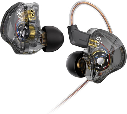 CCZ NC01 Gospel Gaming Earbuds, Stereo Sound in Ear Monitor Headphone Wired, Customized Dual Magnetic DD IEMS Earphone with Detachable Tangle-Free Cable PC Cavity for Computer(without mic,Clear Black)