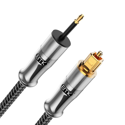 EMK 24K Gold-Plated Toslink to Mini Toslink Cable (20ft/6M) - Digital Optical Audio Cable with 3.5mm Mini Plug for Soundbar, Home Theater, TV - Silver SPDIF Fiber Optic Cord