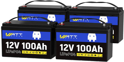12V 100Ah LiFePO4 Deep Cycle Battery - Group 24, 15000 Deep Cycles, Built-in 100A BMS, Low-Temperature Protection for RV, Marine, Golf Cart, Solar Panel Systems, Home Backup (4 Packs)