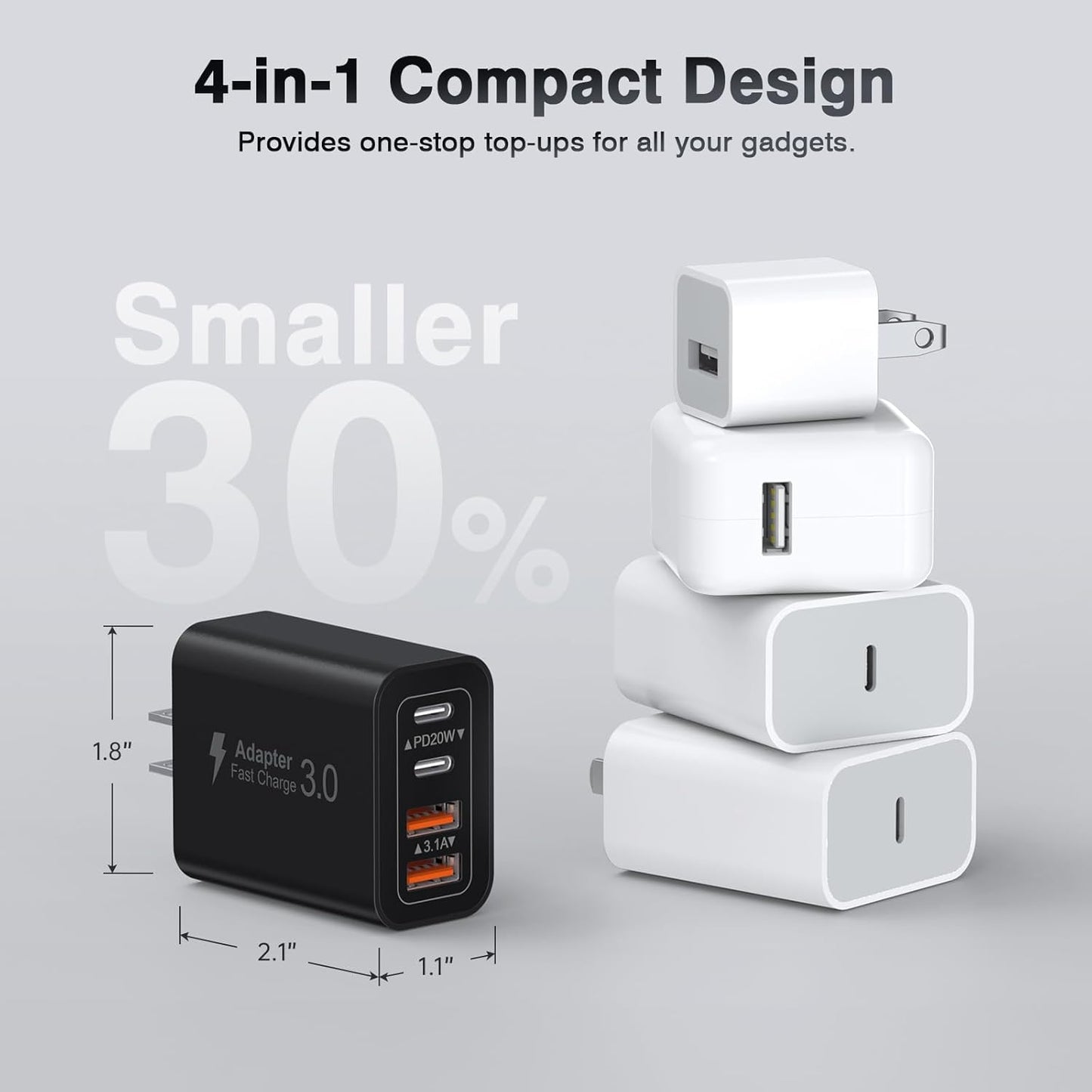 [2 Pack/40W] 4-Port USB C Wall Charger Block, Fast Type C Power Brick Charging Cube Power Delivery Wall Plug for iPhone 15/14/13/12/14 Pro/13 Pro, Huawei, Xiaomi, Oneplus, Galaxy(Black)