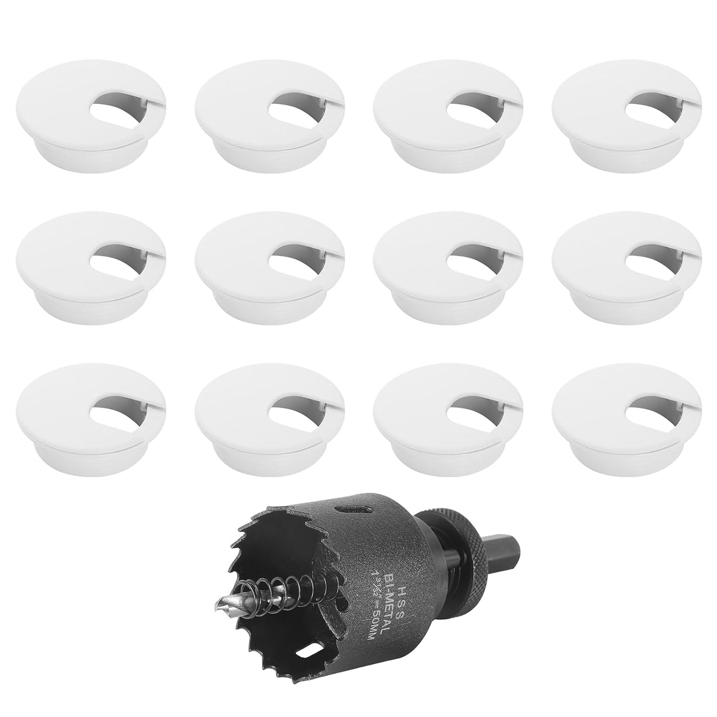 2" White Desk Grommet with Bi-Metal Hole Saw, JTemgle Plastic Cable Hole Cover Computer Table Cord Wire Organizer Caps, Desktop Cord Management for Home Office TV Stands Tabletops, 13 Pieces