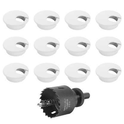 2" White Desk Grommet with Bi-Metal Hole Saw, JTemgle Plastic Cable Hole Cover Computer Table Cord Wire Organizer Caps, Desktop Cord Management for Home Office TV Stands Tabletops, 13 Pieces