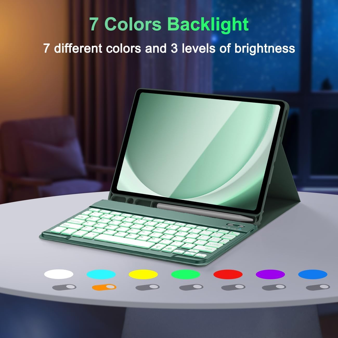 Galaxy Tab A9 Plus Case with Keyboard 5G 11 Inch 2023 (SM-X210/X216/X218), 7 Color Backlit Detachable Tablet Keyboard Cover with S Pen Holder for Samsung Galaxy Tab A9+ 11" (Dark Green)