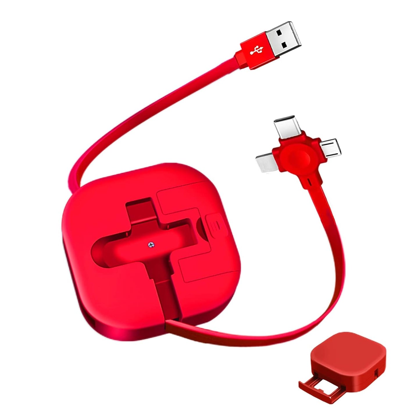 Three in One Charging Cable Cord. 3 in 1 Charging Cable Retractable. Compatible USB C(Type-C)/Micro USB/IP, Compatible with Phone, Android, Tablet (Red)
