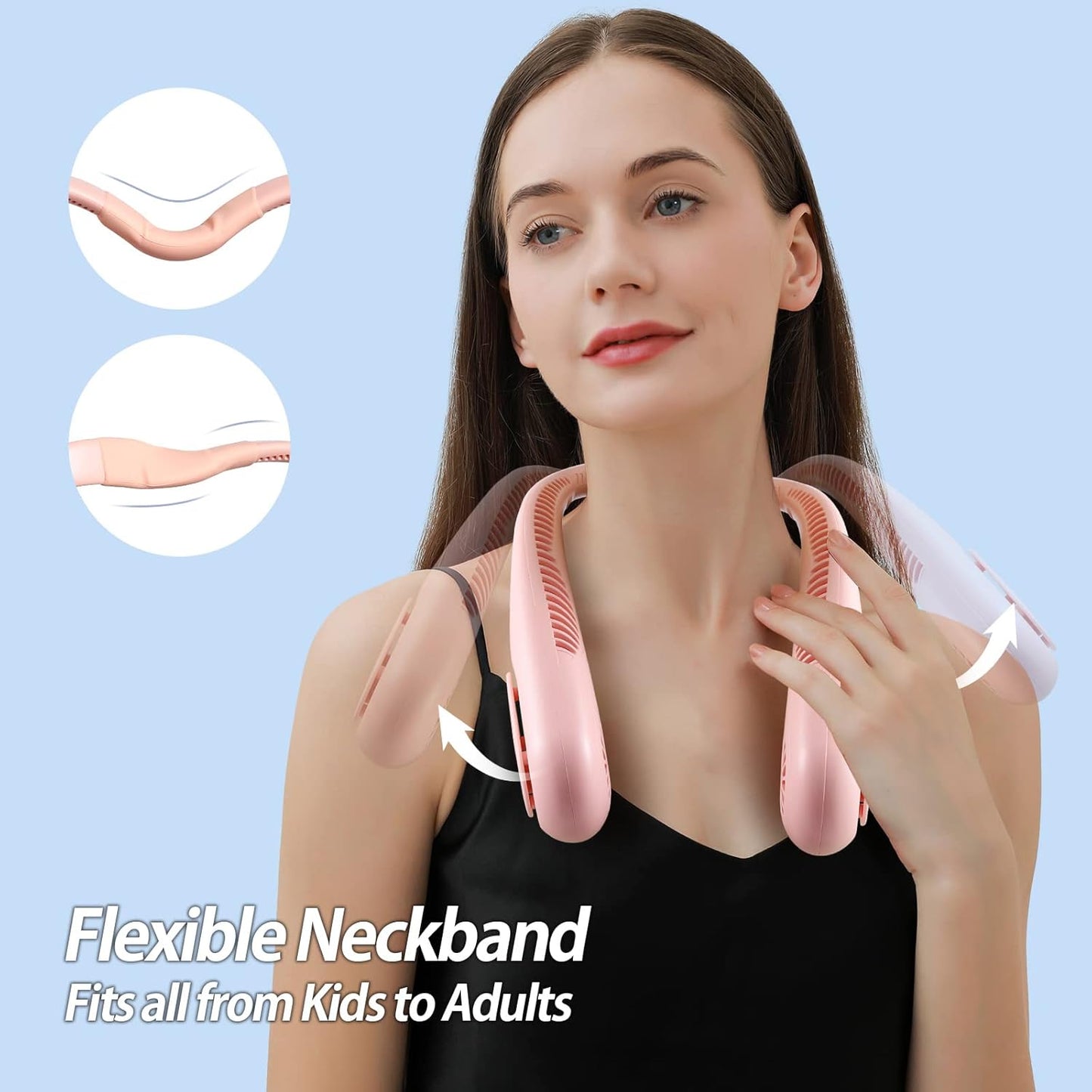 AMACOOL Bladeless Neck Fan Portable Personal Fan 5000mAh Rechargeable Battery Operated Wearable Fan for Women Men Outdoor Sport Travel Patio Garden Work Home Kitchen (Pink)