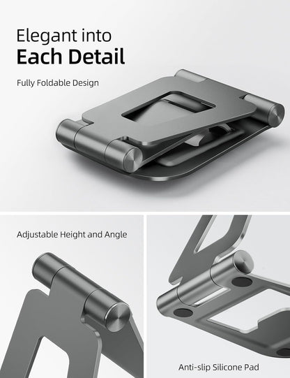 Nulaxy Aluminum Dual Foldable iPad Stand, Fully Adjustable Desktop Tablet Holder, Tablet Accessories for Office Kindle Compatible with Mobile Devices iPad Pro/Air/Mini, iPhone Pro/Max/Plus, Gray