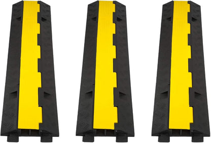 CXRCY Cable Ramp 3 Pack 2 Channel 11000lbs axle Capacity Floor Cord Cable Protector, Rubber Speed Bumps Hose Protector Ramps for Wire/Hose/Pipe Hider Driveway &Outdoor 40x10x2 inch(L x W x H)
