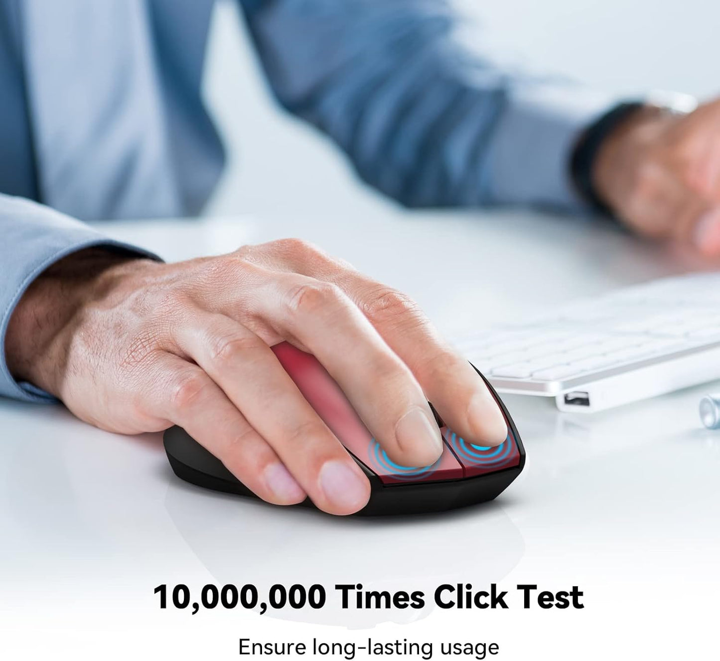 TECKNET Bluetooth Mouse, 4800 DPI Wireless Mouse, 2-Year Battery 6 Adjustable DPI, 6 Buttons Compatible with Laptop/Windows/Computer - Red