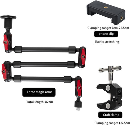 Adjustable Articulating Magic Arm with Clamp and Phone Holder Clip for Desk Mount, Desk Stand, Cell Phone Tripod