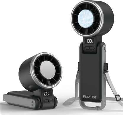 Portable Handheld Turbo Fan with Ice Cooling, Rechargeable Personal Fan, Up tp 12Hrs Cooling, 5 Speed 25550RPM Powerful Portable Fan for Travel, Outdoor, Camping, Hiking (Black)