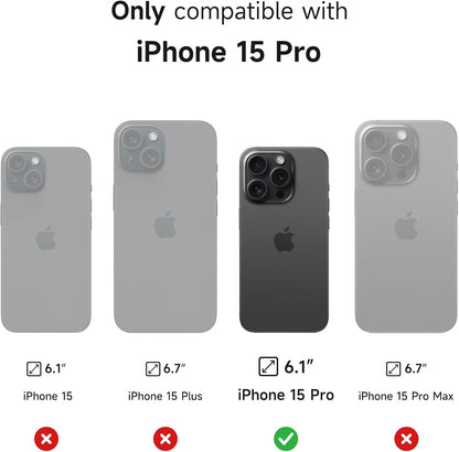 SURITCH for iPhone 15 Pro Case with Magnetic Camera Slide Cover and Adjustable Kickstand, Compatible with MagSafe, Shockproof Bumper Case Slim Protective Cover 6.1 Inch, Black