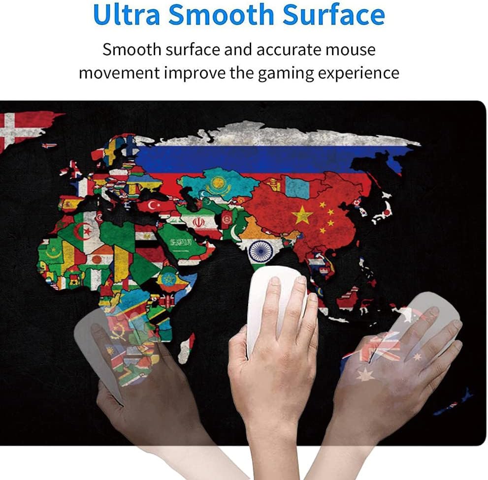 RTGGSEL 31.5x11.8 Inch Non-Slip Long Extended Large Gaming Mouse Pad with Stitched Edges XL Laptops Keyboard Mouse Mat(Black World Flag Map)