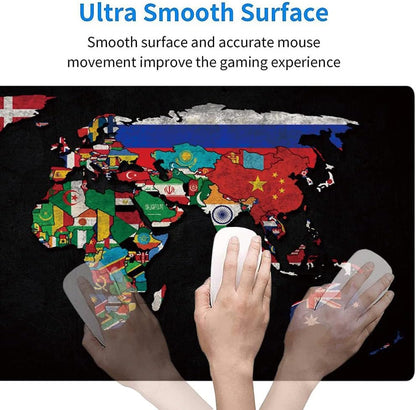 RTGGSEL 31.5x11.8 Inch Non-Slip Long Extended Large Gaming Mouse Pad with Stitched Edges XL Laptops Keyboard Mouse Mat(Black World Flag Map)