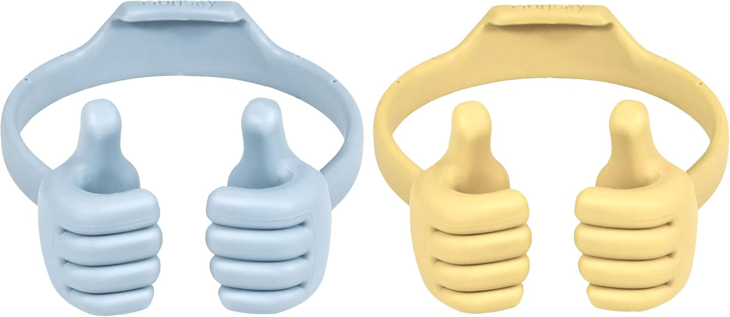 Honsky Thumbs up Cell Phone Stand Holder, Ok Stand Tablet Stand Cradle for Desk Desktop Smartphone Cellphone Mobile Phone Tablets - Universal Adjustable Flexible - Light Blue/Light Yellow