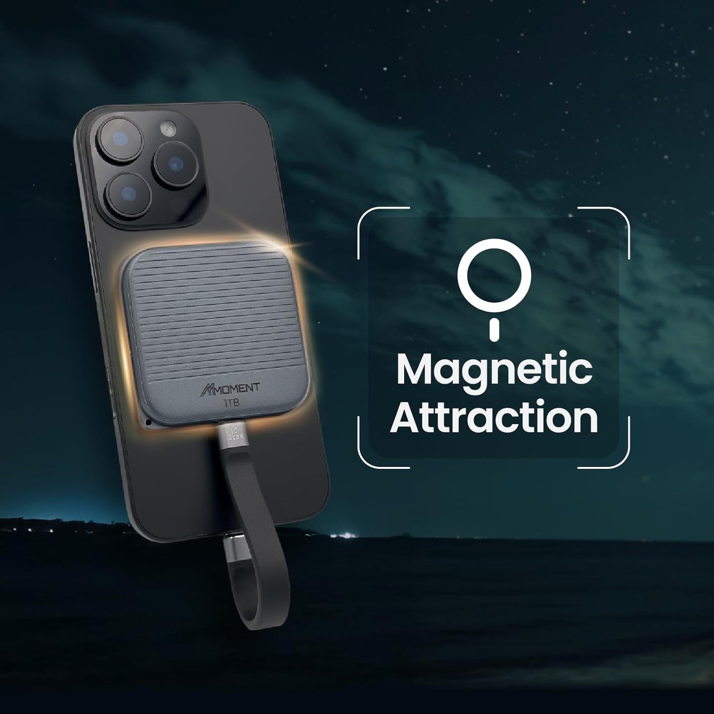 MMOMENT 1TB Magnetic External Portable SSD – 950MB/s Read – for ProRes 4K – Phone SSD Compatible with MagSafe, USB-C, USB-A, iPhone 15/16, Mac, PC (MU P100)